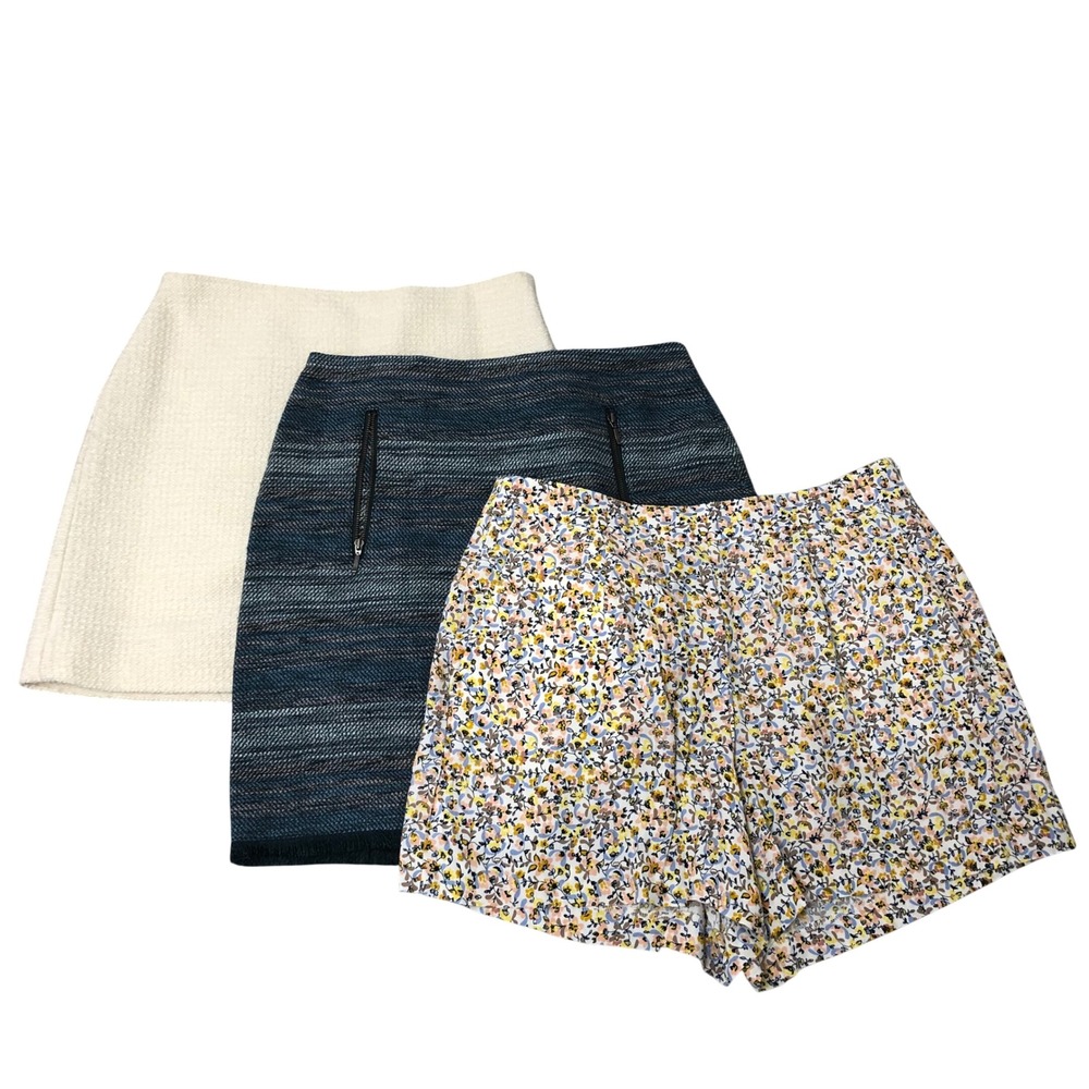 Club Monaco‎ Ann Taylor Loft Skirts Shorts Lot Women 8 Cream Blue Floral 3pc